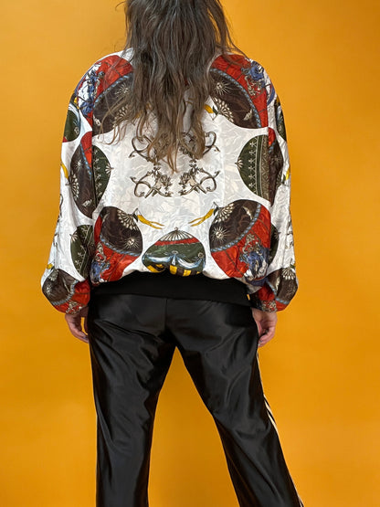 Famos glänzende 80s/90s Blousonjacke mit supercoolem Ballonprint