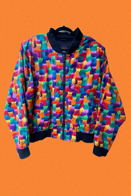 Bunte Blousonjacke mit Regenbogen-Katzenprint
