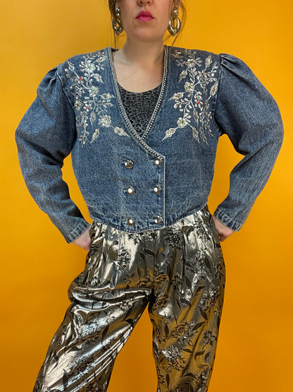 Rattenscharfe 80s Denim Jacke in Acid Washed Hellblau