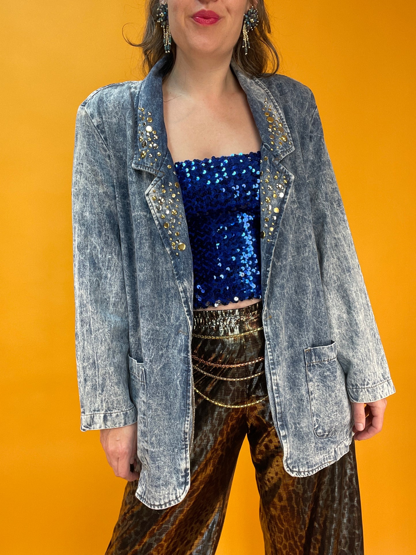 Superfancy 80s/90s Denimblazer mit Nietenkragen