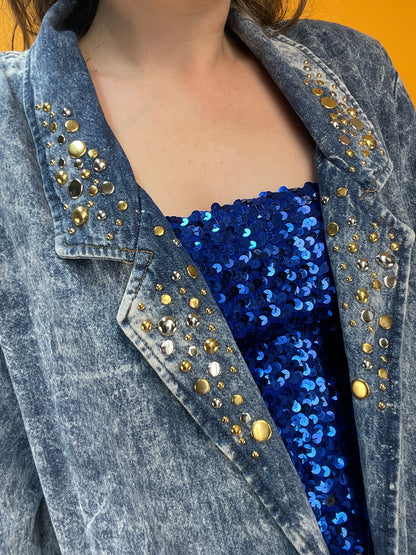 Superfancy 80s/90s Denimblazer mit Nietenkragen