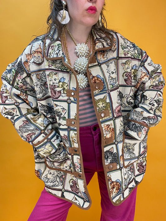 Kitschige Multimotiv-Gobelinjacke für crazy Catlovers