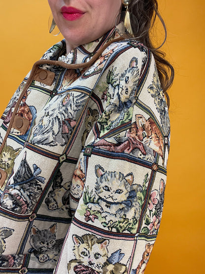 Kitschige Multimotiv-Gobelinjacke für crazy Catlovers