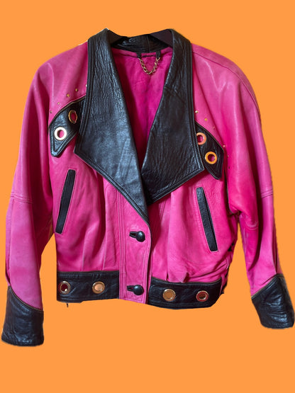 Pinke 80s/90s Lederjacke mit edgy Details