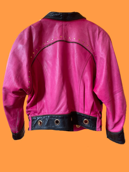Pinke 80s/90s Lederjacke mit edgy Details