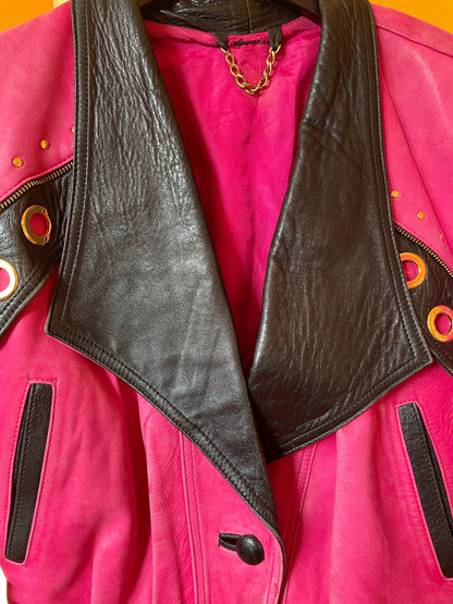 Pinke 80s/90s Lederjacke mit edgy Details