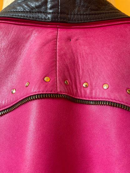 Pinke 80s/90s Lederjacke mit edgy Details