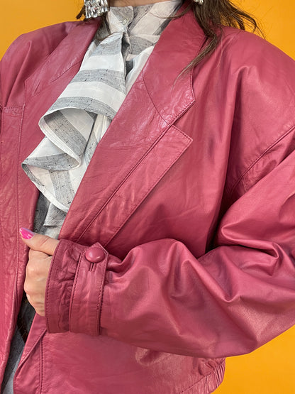 Lässige altrosa Lederbomberjacke aus den 80s