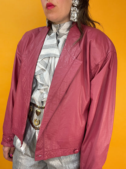 Lässige altrosa Lederbomberjacke aus den 80s