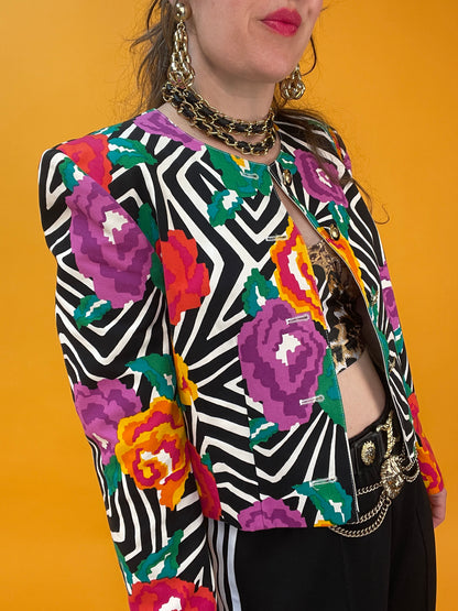 Exklusive Designerjacke von Louis Féraud mit Novelty-Op-Art Blumenprint