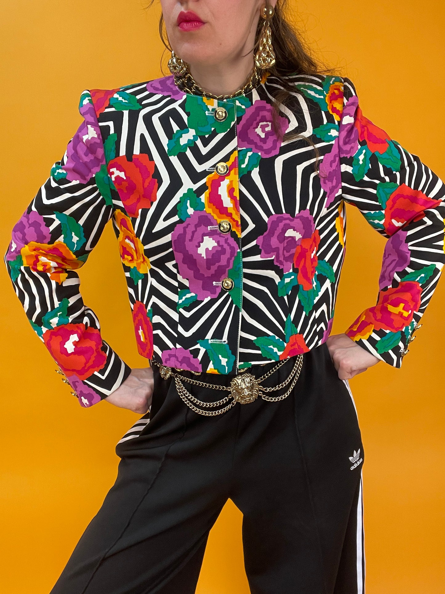 Exklusive Designerjacke von Louis Féraud mit Novelty-Op-Art Blumenprint