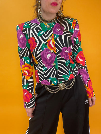 Exklusive Designerjacke von Louis Féraud mit Novelty-Op-Art Blumenprint