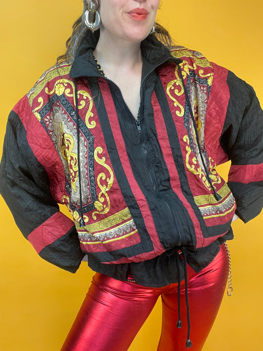80s Trainingsjacke mit opulentem Barockprint und kleinem Schößchen