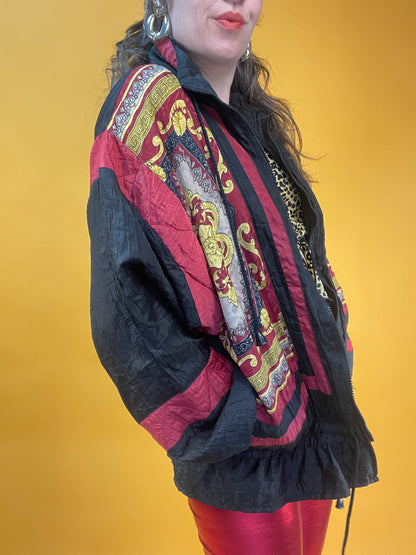 80s Trainingsjacke mit opulentem Barockprint und kleinem Schößchen