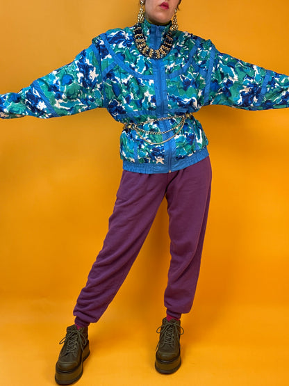 80s Ballonseidenjacke mit wildem Print