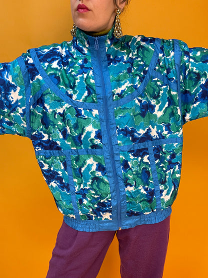 80s Ballonseidenjacke mit wildem Print