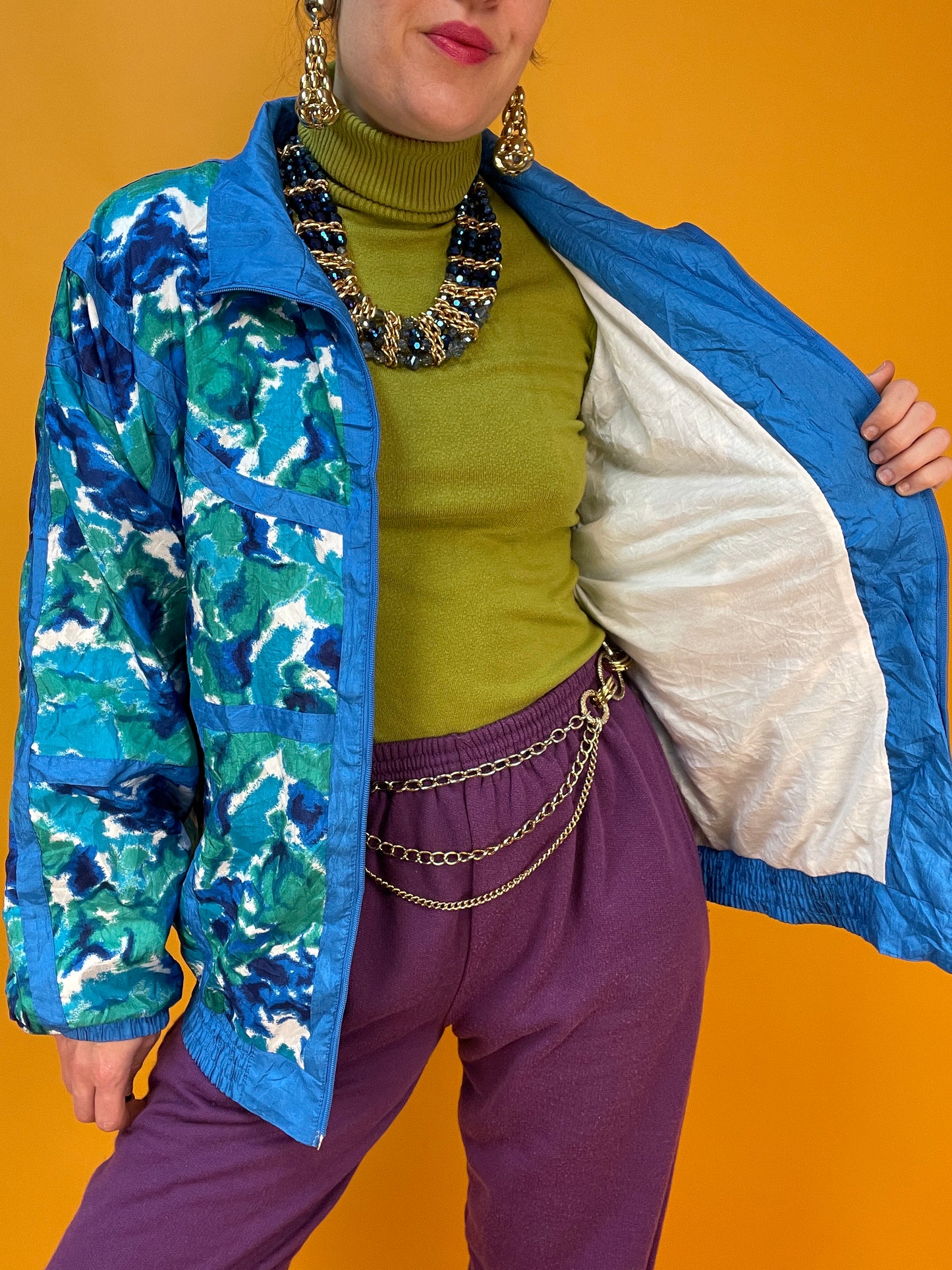 80s Ballonseidenjacke mit wildem Print