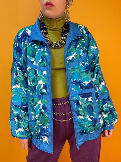 80s Ballonseidenjacke mit wildem Print