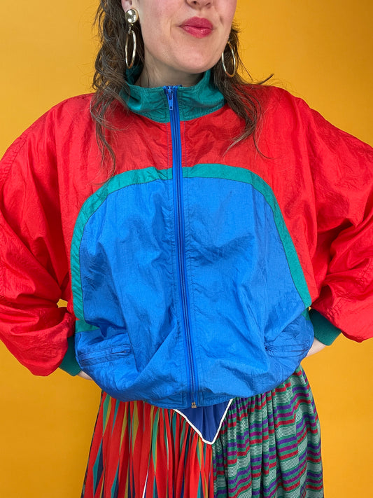 Knallige 80s/90s Trainingsjacke aus Ballonseide