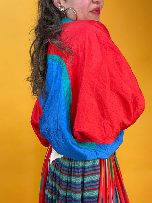 Knallige 80s/90s Trainingsjacke aus Ballonseide