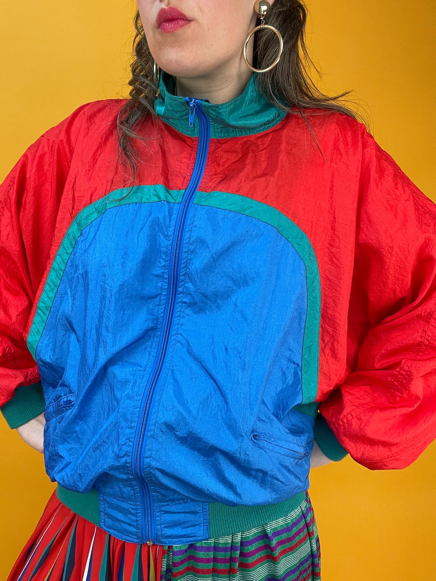 Knallige 80s/90s Trainingsjacke aus Ballonseide