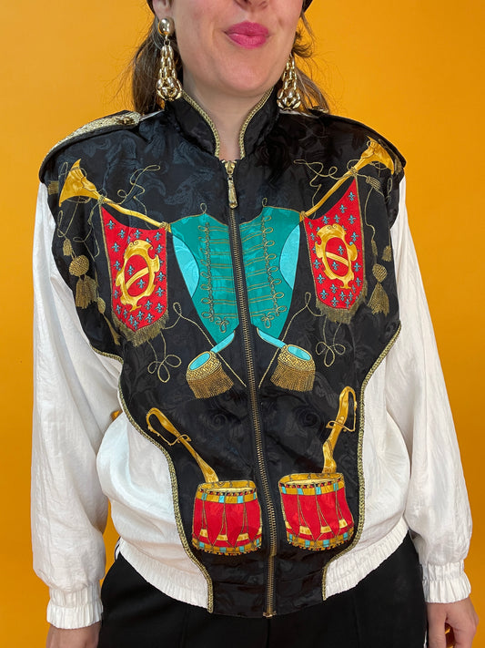 80s/90s Trainingsjacke mit absolut coolstem Zirkusprint und goldenen Details