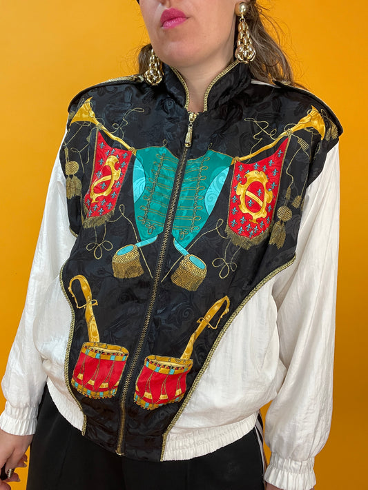 80s/90s Trainingsjacke mit absolut coolstem Zirkusprint und goldenen Details