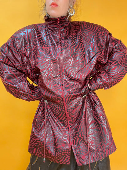Dünne 80s/90s Übergangsjacke mit Wetlook-Animalprint