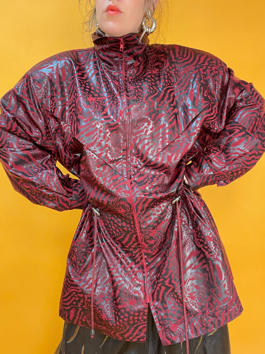 Dünne 80s/90s Übergangsjacke mit Wetlook-Animalprint