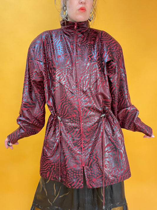Dünne 80s/90s Übergangsjacke mit Wetlook-Animalprint