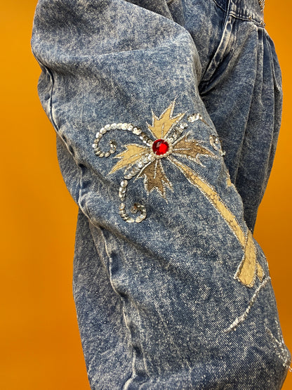 80s Acid washed Ballonjeans mit Applikationen und Nieten