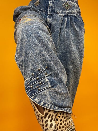 80s Acid washed Ballonjeans mit Applikationen und Nieten