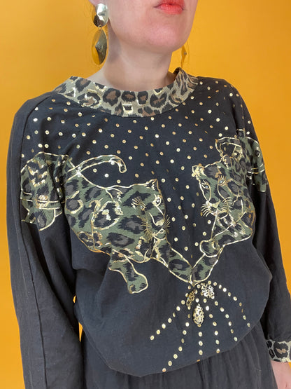 Lässiger Jumpsuit aus Jersey mit Leoparden-Golddruck