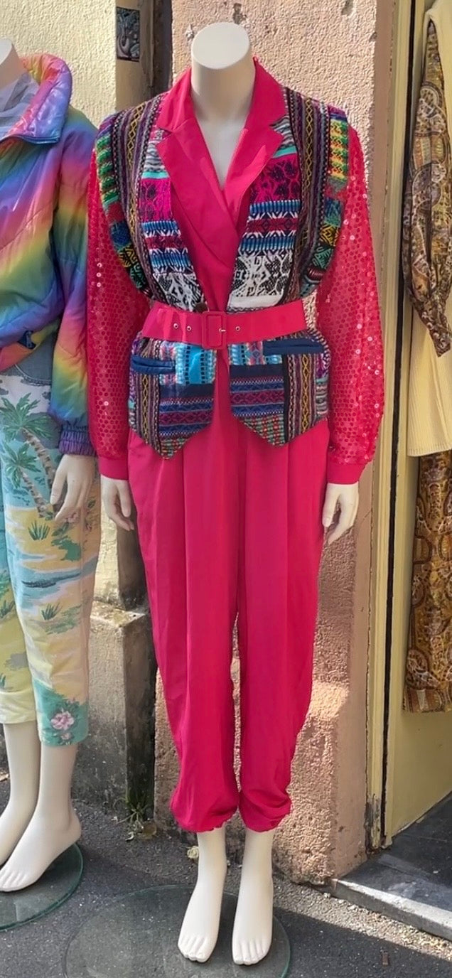 Pinker 80s Jumpsuit mit Pailletten
