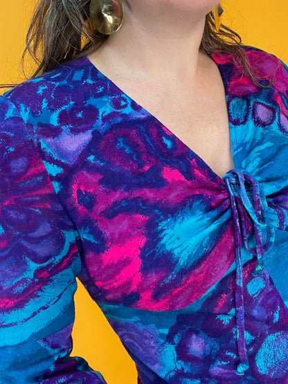 Knalliger 70s Knüller: Maxikleid aus Jersey mit trippy Neonprint