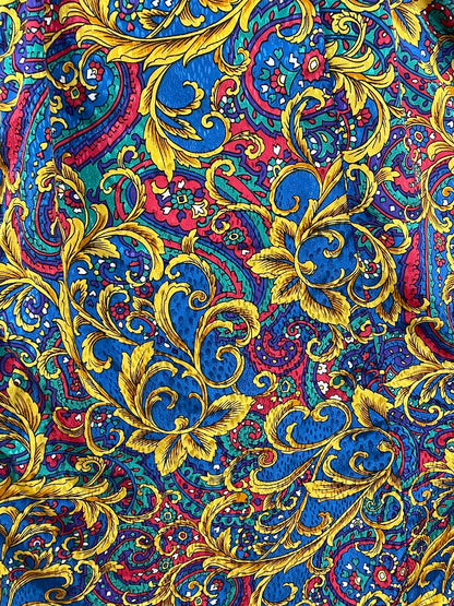 Buntes 80s/90s Blusenkleid mit schnörkeligem Paisleyprint