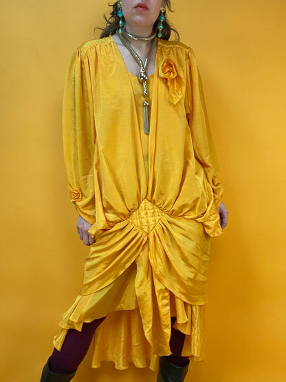 Eidottergelbes 80s Drapedress