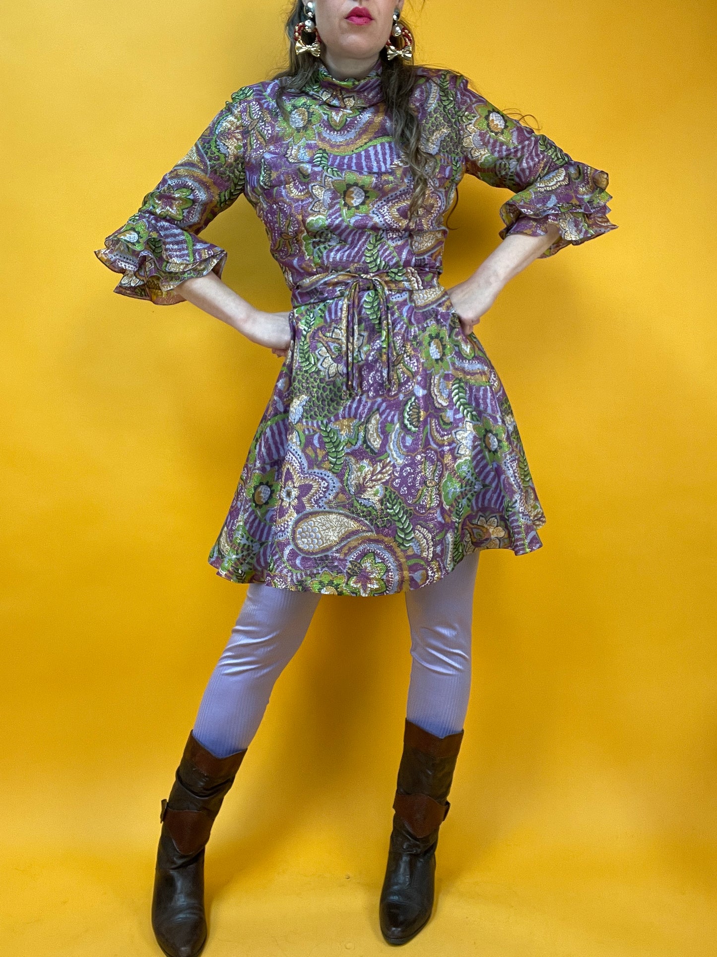 Entzückendes 60s Lurexkleid mit Rüschenärmeln