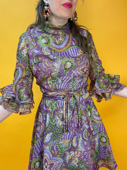 Entzückendes 60s Lurexkleid mit Rüschenärmeln