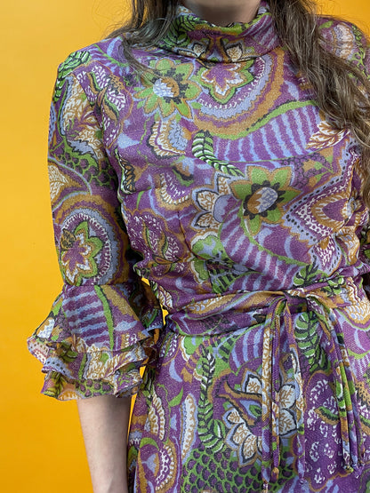 Entzückendes 60s Lurexkleid mit Rüschenärmeln