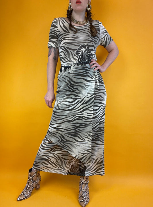 90s / y2k Zebrakleid mit dekorativer Wickeloptik