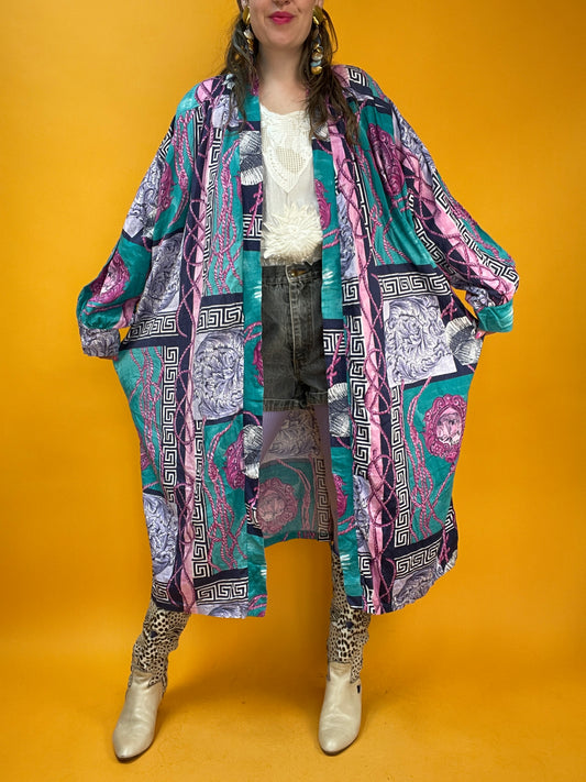 Morning-Gown aus flanelligem Material mit 80s/90s signature Barockprint