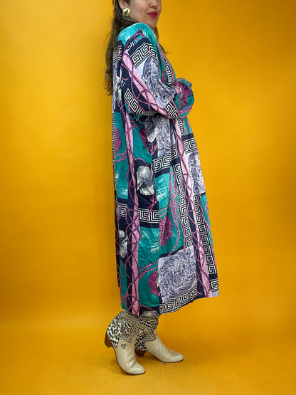 Morning-Gown aus flanelligem Material mit 80s/90s signature Barockprint
