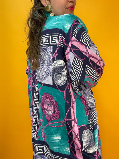 Morning-Gown aus flanelligem Material mit 80s/90s signature Barockprint