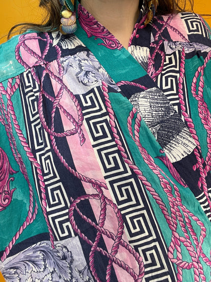 Morning-Gown aus flanelligem Material mit 80s/90s signature Barockprint
