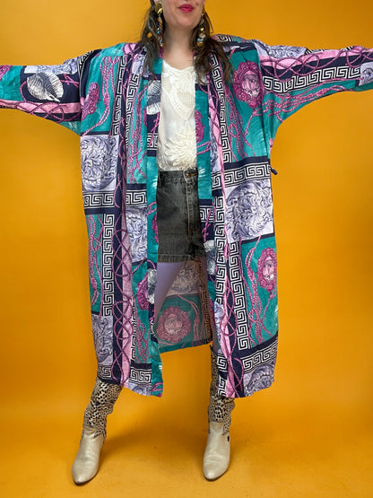 Morning-Gown aus flanelligem Material mit 80s/90s signature Barockprint