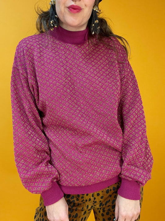 Dünner Stricksweater mit goldenem Rautenmuster