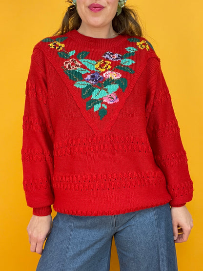 Süßer Strickpulli mit glitzernden Blumen