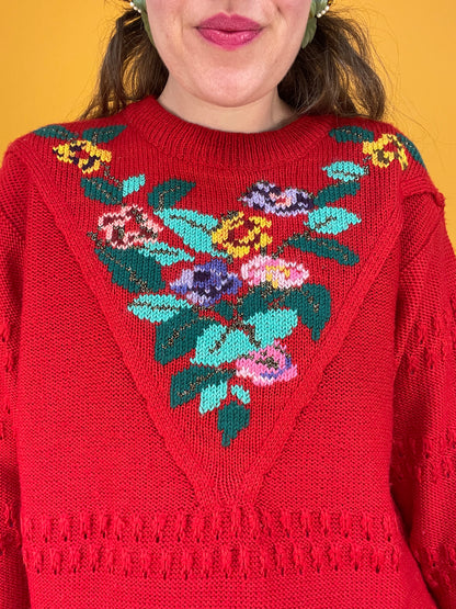 Süßer Strickpulli mit glitzernden Blumen