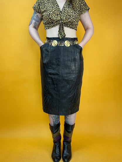 80s Lederrock mit edgy eingestanztem Tigermuster